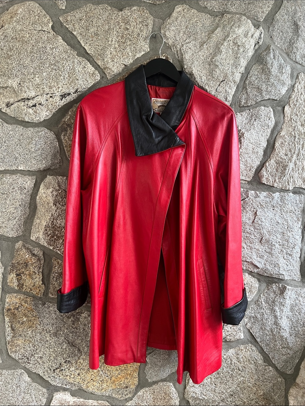 Vintage Red Leather Coat Leather Factory Vera Pelle